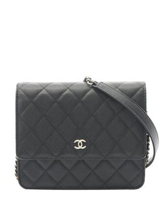 Chanel 2019 CC Square Quilted Caviar Wallet on Chain crossbody bag - Black