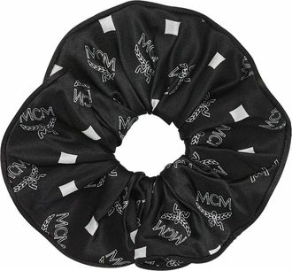 MCM Monogram Print Silk Scrunchie in Black at Nordstrom