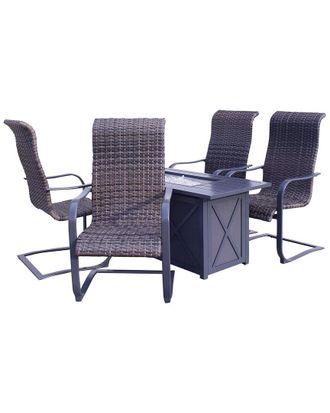 Courtyard Casual Santa Fe 5Pc Fire Pit Set With Pit & Wicker Chairs