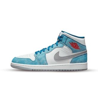Nike Jordan 1 Mid French Blue Fire Red - unisex - Sport - Veelkleurig - Maat: 40 EU Leer