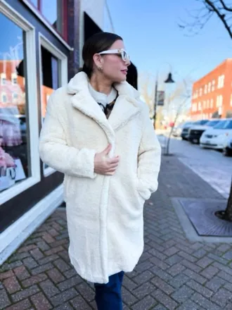 Love Tree Faux Fur Trench Coat In Cream