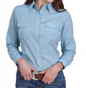 Roper Womens Mini Cross Print Shirt In Blue