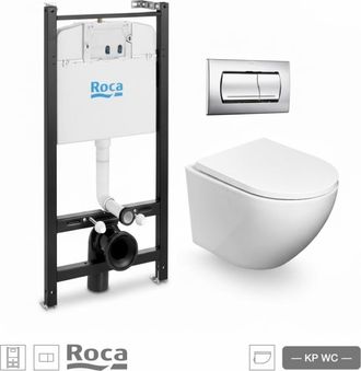 Roca Bastidor Roca Active Pack Cisterna Empotrada Y Pulsador Cromo Br Con Inodoro Suspendido Round Smart 52 Cm Tor 3 Con Asiento Fino