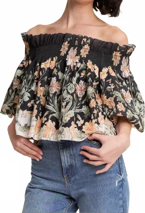 En Saison Iris Trapeze Off-Shoulder Blouse In Blue