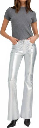 SPRWMN Leather 5 Pocket Micro Flare Pants In Metallic Silver