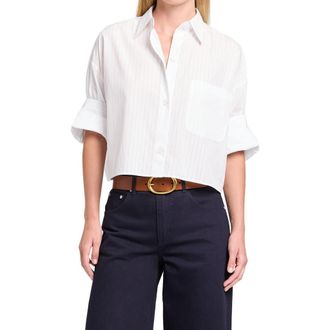 TWP Next Ex Rolled Cuff Shirt in White /Light Blue at Nordstrom, Size X-Small