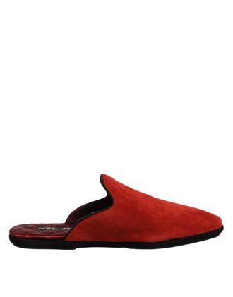Dolce & Gabbana Orange Suede Slides Flat Slipper Mens Shoes