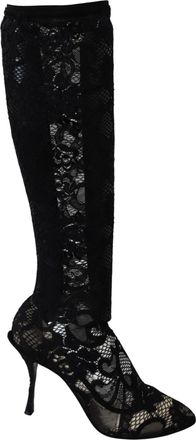Dolce & Gabbana Black Taormina Lace Socks Boots Shoes Womens Pumps