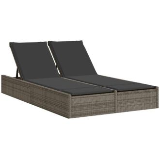 vidaXL Tumbona Doble Con Cojines Rat&aacute;n Sint&eacute;tico Gris Vidaxl