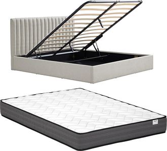 Vente-Unique Canap&eacute; abatible 160 x 200 cm - Tela - Gris claro + Colch&oacute;n - SARANELI