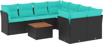 vidaXL Set De Sof&aacute;s De Jard&iacute;n 9 Pzas Con Cojines Rat&aacute;n Sint&eacute;tico Negro Vidaxl