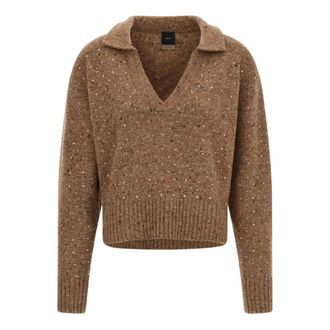 Pinko V-neck Knitwear, female, Beige, Size: S V-neck Sweater