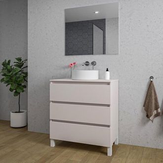 Saniclass Chaci PLUS Badkamermeubelset - 80x86x46cm - waskom - topblad - 3 lades - rechthoekige spiegel - mat cotton (beige)