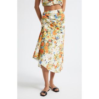 A.L.C. Naomi Floral Print Ruched Skirt in Butter/poppy Multi at Nordstrom, Size 10