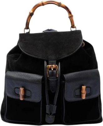 Gucci Pre-owned Bamboo Handle Backpack - Dames - Vintage Rugzakken - Zwart - ONE Size - Leer - Vintage
