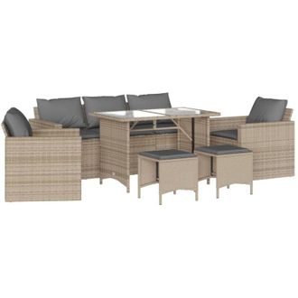 vidaXL Juego De Sof&aacute;s Jard&iacute;n Con Cojines 6 Pzas Rat&aacute;n Sint&eacute;tico Beige Vidaxl