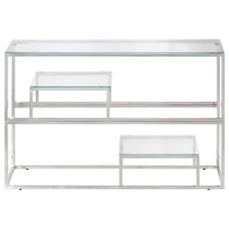 Berkfield Home Modern Console Table Silver Stainless Steel & Tempered Glass
