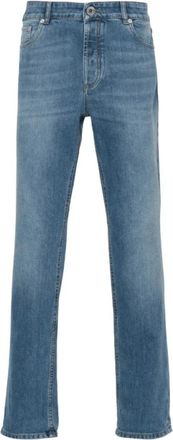 Brunello Cucinelli Rechte jeans met middelhoge taille - Heren - Regular Fit Jeans - Blauw - XL - Katoen - Jeans