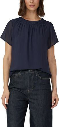 s.Oliver Black Label Kurzarmbluse S.OLIVER BLACK LABEL, Damen, Gr. 34, navy, Web, Obermaterial: 100% Polyester. Futter: 100% Viskose, unifarben, normal h&uuml;ftbedeckend, Rund