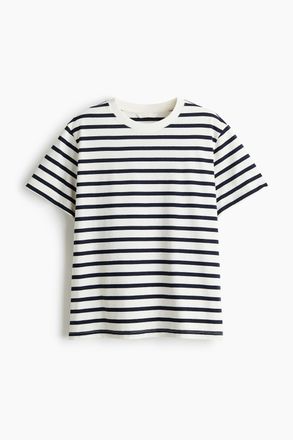 H&M T-Shirt aus Baumwolle - Weiss/Marineblau Gestreift
