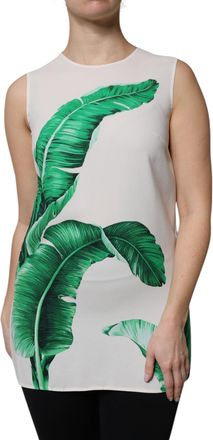 Dolce & Gabbana Womens White Banana Leaf Print Round Neck Tank Top Viscose