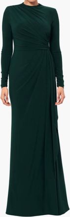 Betsy & Adam Long Sleeve Stretch Knit Side Ruffle Dress In Forest