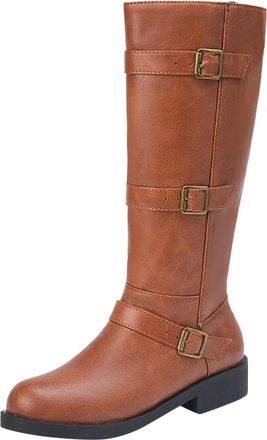 Generic Winter Womens Fashion Suede Over The Knee Boots with High Block Heel and Elegant Pleated Detail for a Stylish Comfortable Mid Calf Fit (Brown, 5. 5)