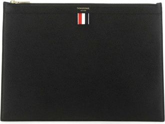 Thom Browne Bags, male, Black, Size: ONE SIZE Stylish Black Leather Document Case