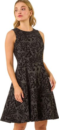 DUSK Womens Flocked Premium Stretch Dress - Black - Size 16 UK