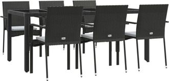 vidaXL Set De Comedor De Jard&iacute;n 7 Pzas Y Cojines Rat&aacute;n Sint&eacute;tico Negro Vidaxl