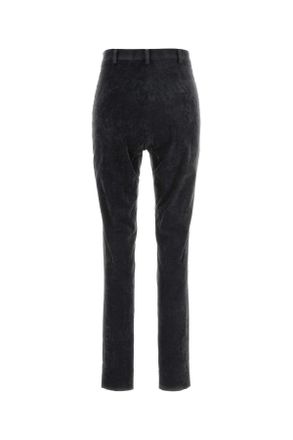 Gucci Womens Charcoal Stretch Velvet Pant Deepemeraldgreen Cotton Mix Pantaloni