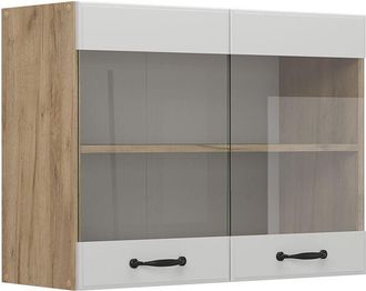 Vicco Armario de cocina con vidrio R-Line, Blanco casa de campo, 80 cm