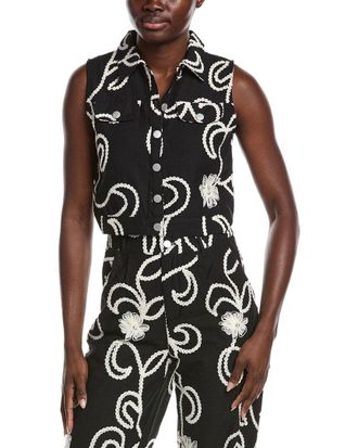 Gracia Sleeveless Embroidered Button Down Vest