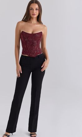 House of CB Calliope - Top a corsetto in pizzo color cabernet decorato-Rosso