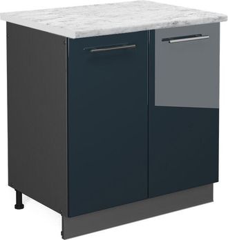 Vicco Armario Bajo Para Fregadero Fame-line, Azul Oscuro Alto Brillo, 80 Cm, Et M&aacute;rmol