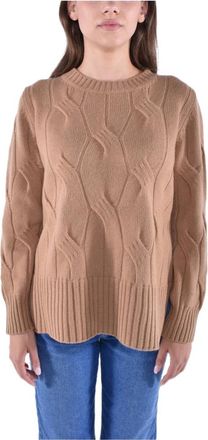 KANGRA Gevlochten Wol Cashmere Trui - Dames - Ronde hals truien - Bruin - M - Wol - Truien & Vesten