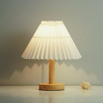 OEM L&aacute;mpara De Noche Peque&ntilde;a Con Pliegues, L&aacute;mpara De Noche Moderna Con Pantalla Beige Y Base De Metal