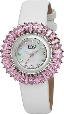 B&uuml;rgi Mother of Pearl Dial Pink Baguette Crystal Bezel Ladies Watch BUR092PK