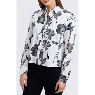 Foxcroft Marina Poppy Print Cotton Button-Up Shirt in White/Black at Nordstrom, Size X-Large