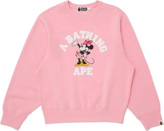 A Bathing Ape (WMNS) A Bathing Ape x Disney Minnie Mouse College Relaxed Fit Crewneck Pink 0ZXSWW901132R-PNK