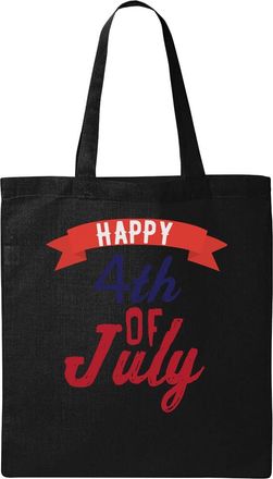 Generic Happy 4th Of July Hand Written Style Graphic Natural Ecological Cotton Tote Bag Black