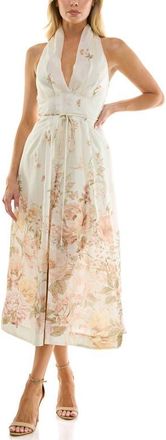 Socialite Midi Halter Dress in Ivory/Taupe Floral at Nordstrom, Size X-Large