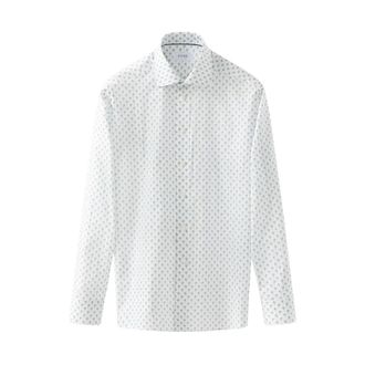 Eton Overhemden, Heren, Wit, XL, Katoen, Blauw Palmprint Slim Fit Overhemd