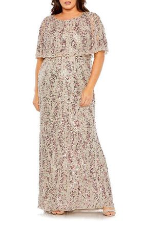 Mac Duggal High Neck Column Gown with Cape in Grey Multi at Nordstrom, Size 16W