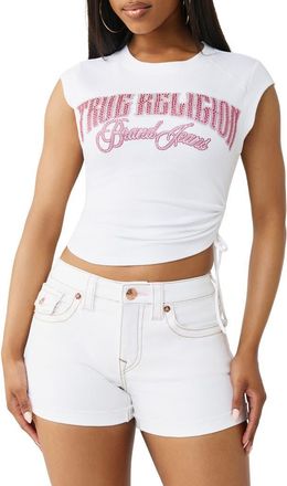 True Religion Crystal Ruched Baby Tee in Optic White at Nordstrom, Size Xx-Large