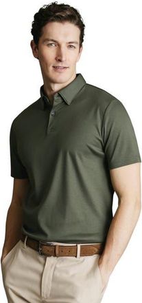 CHARLES TYRWHITT Short Sleeve Jersey Polo in Olive Green at Nordstrom, Size Xx-Large