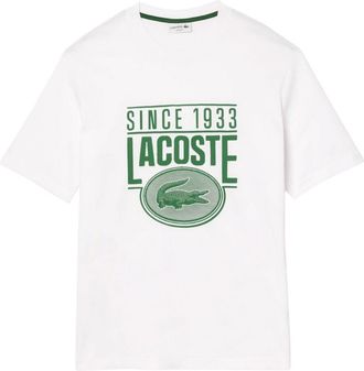 Lacoste Heren Bedrukt Zwaar Katoen Loose Fit T-shirt (Wit)