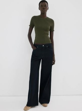 Mango Maglietta maglia a coste kaki - Donna - XS - MANGO