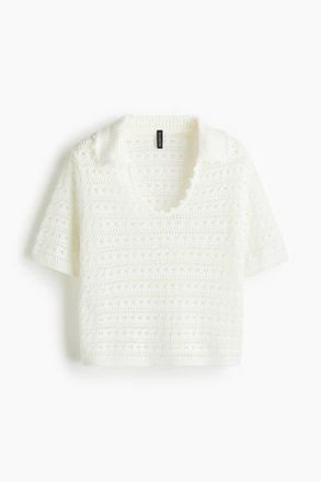 H&M Collared Hole-knit Top in White at Nordstrom, Size Xx-Large