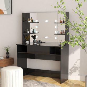 Berkfield Home Makeup Table with LED Lights 100x40x135 cm MDF Shining Black | Size: 100 x 40 x 135 cm